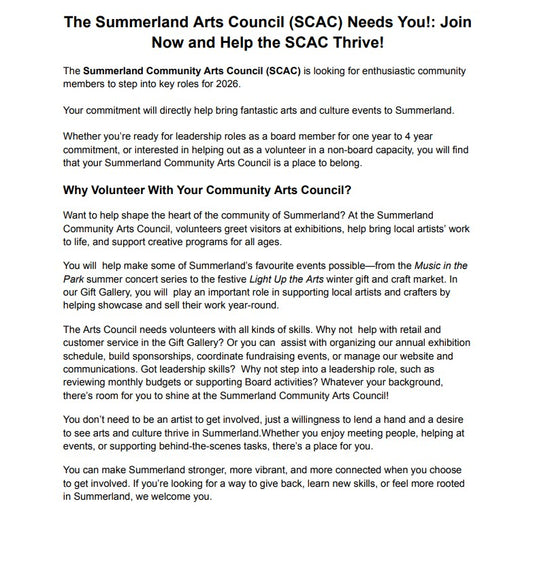 Join the Summerland Community Arts Council Board of Directors